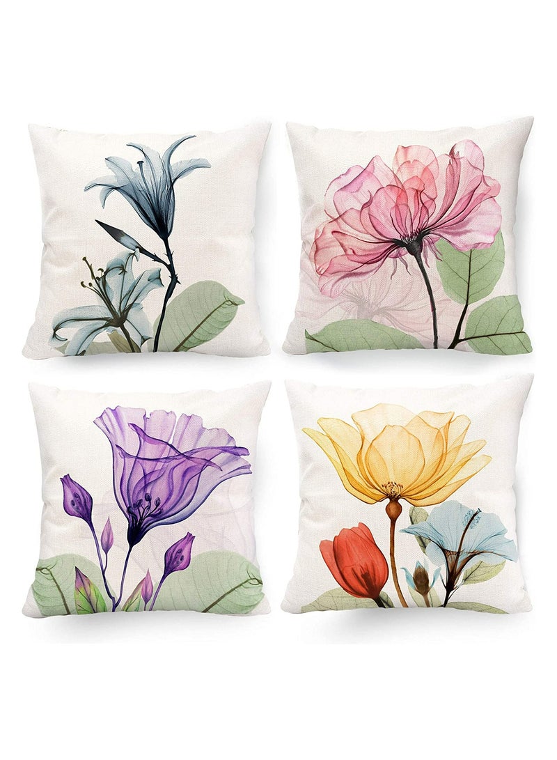 Decorative Floral Flower Pillow Covers 18 x18“ Linen Cushion Case for Living Room Couch Sofa Patio Outdoor Home Deco Ink Flower Linen Printed Pillowcase Home Sofa Bedside Office Pillowcase - Image 1